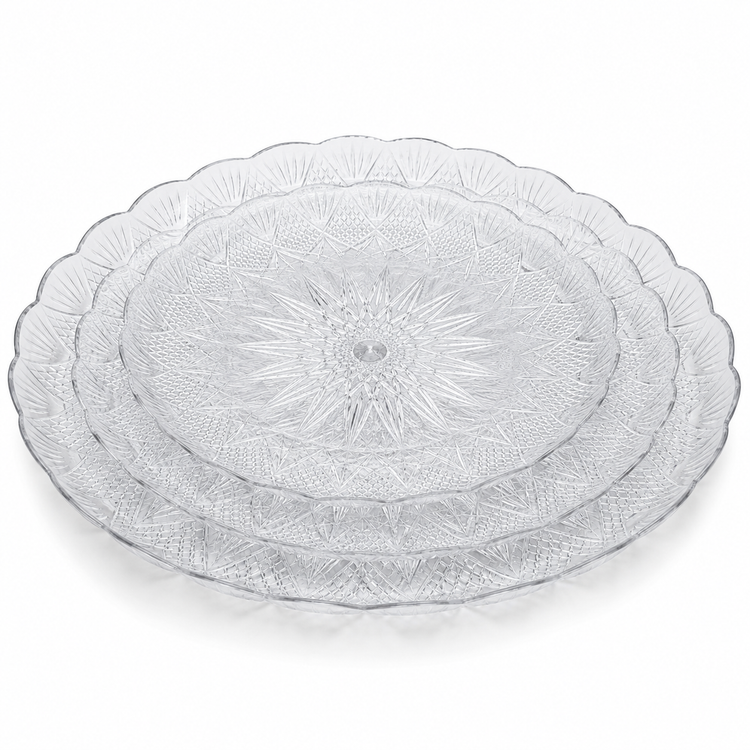 دیس گرد شیرینیپزی شفاف طرح کریستال PLASTOO مدل ۱۸-۲۴-۲۷
